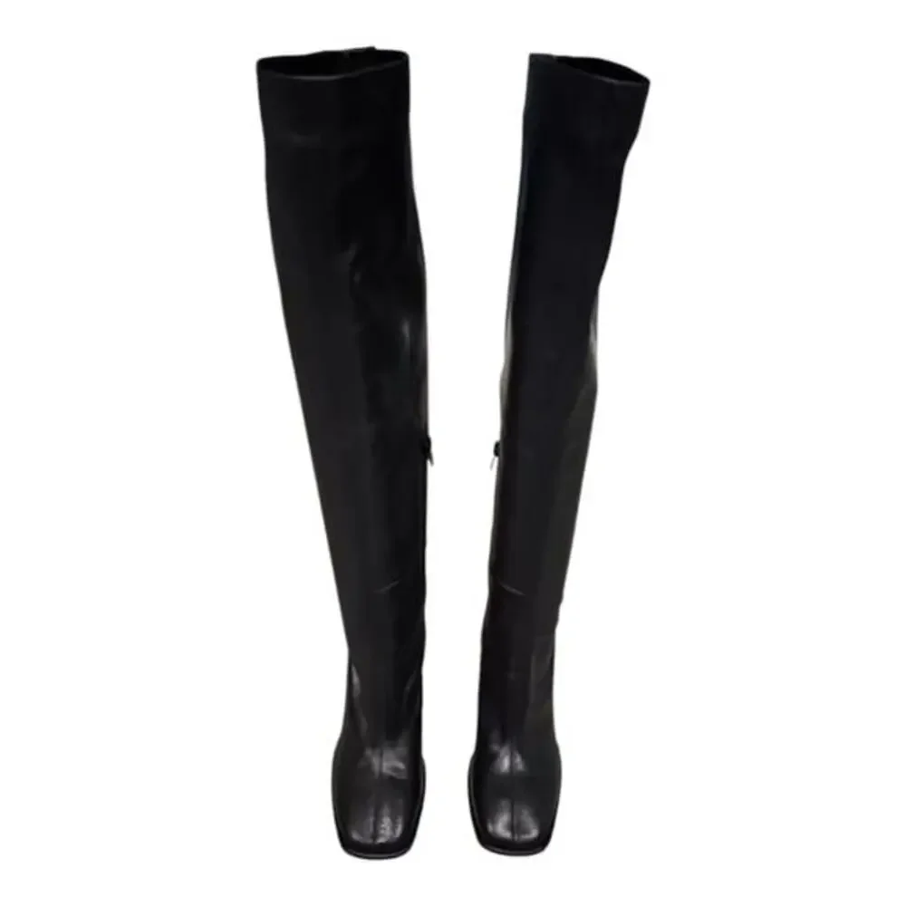 Jeffrey Campbell Ziletta‎ Black Leather Over The Knee Boots Heel Dressy Party